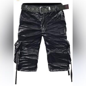 XIYUHYUANGZU 100% Cotton Black Camo Cargo Shorts Y2K Streetwear, 30 NO Belt
